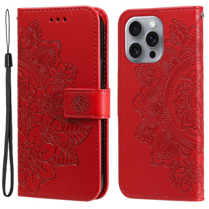 Bild 1, iPhone 16 Pro Fodral Mandala Läder Röd