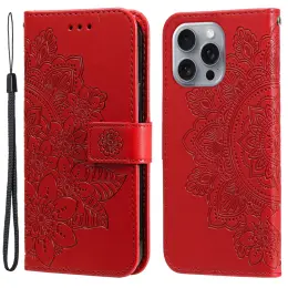 iPhone 16 Pro Fodral Mandala Läder Röd