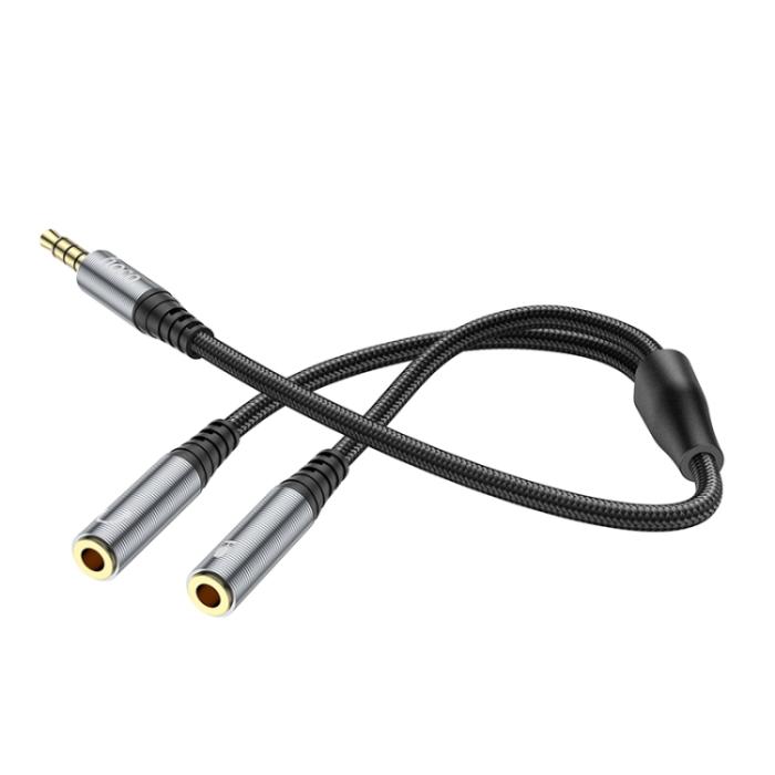 Bild 2, HOCO Split Adapter 3.5 mm Hane - 2x 3.5 mm Hona Grå