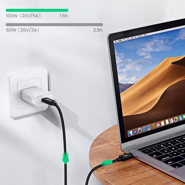 Bild 6, Thunderbolt 3/4 Kabel 50cm USB-C 100W PD Svart