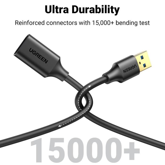 Bild 5, UGREEN 2m USB 3.0 Hane Till Hona Förlängningskabel Svart