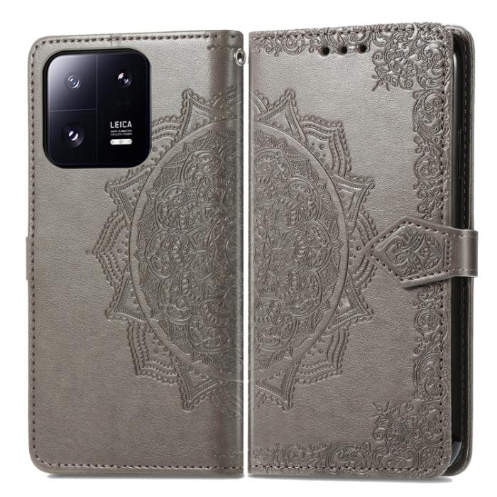 Bild 2, Xiaomi 13 5G Fodral Mandala Läder Grå