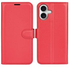 iPhone 17 Fodral Litchi L&auml;der R&ouml;d
