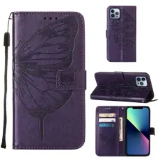 iPhone 15 Pro Fodral Med Fj&auml;ril Tryck M&ouml;rk Lila