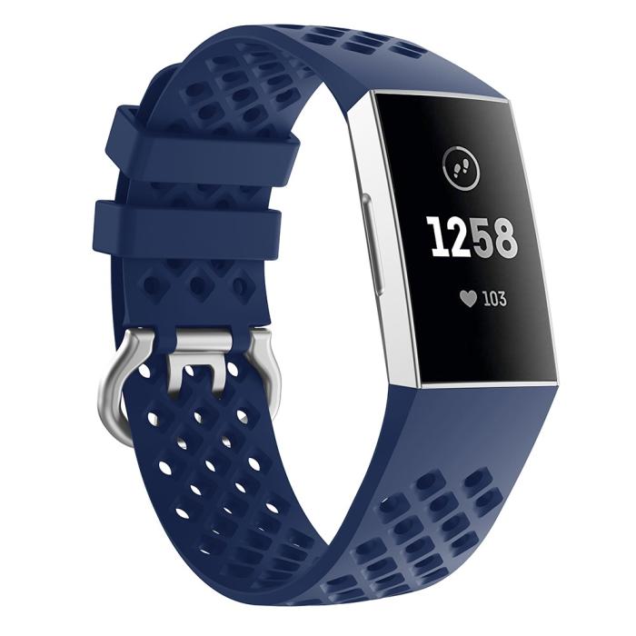 Bild 4, Silikon Armband Ihåligt Fitbit Charge 3 / 4 Mörk Blå