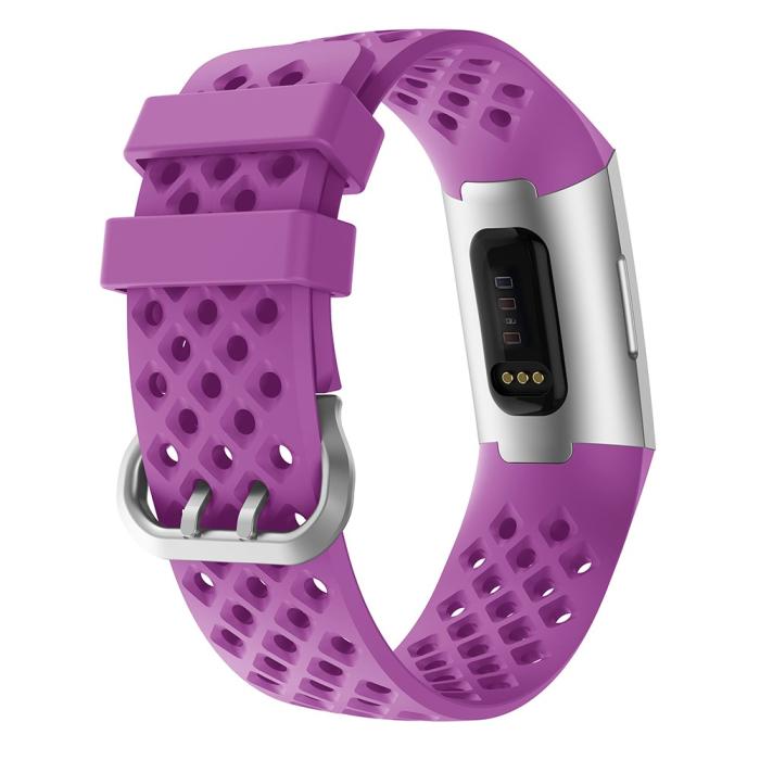 Bild 2, Silikon Armband Ihåligt Fitbit Charge 3 / 4 Lila