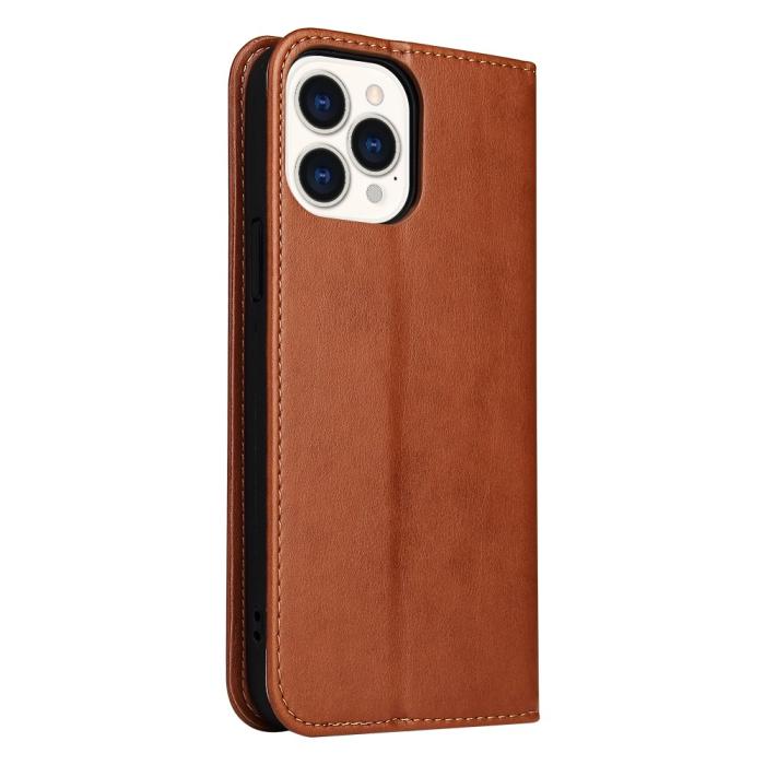 Bild 3, iPhone 13 Pro - Läder Flip Fodral - Brun