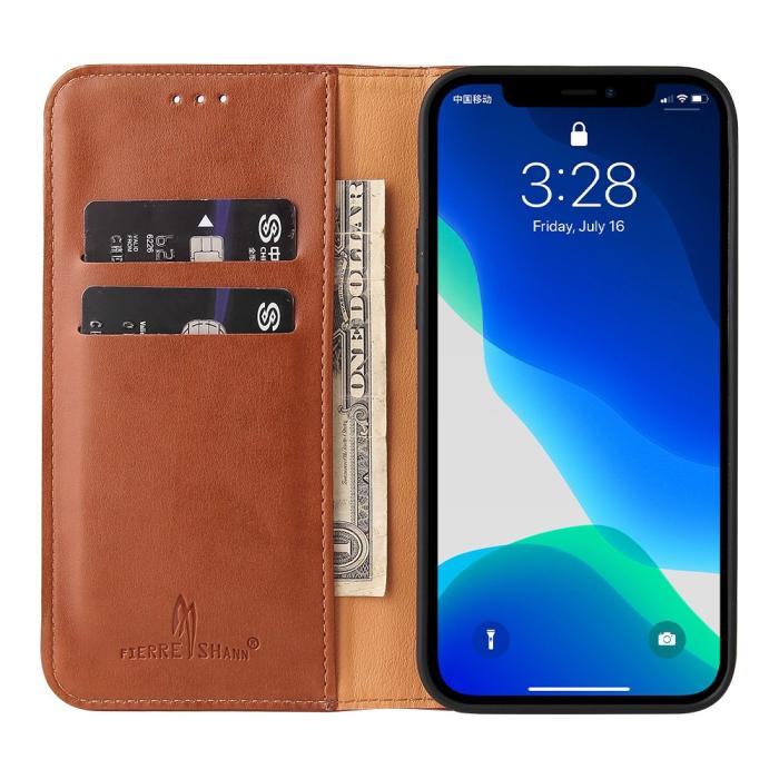 Bild 4, iPhone 13 Pro - Läder Flip Fodral - Brun