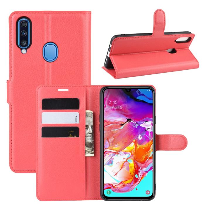 Bild 1, Samsung Galaxy A20s - Litchi Plånboksfodral - Röd