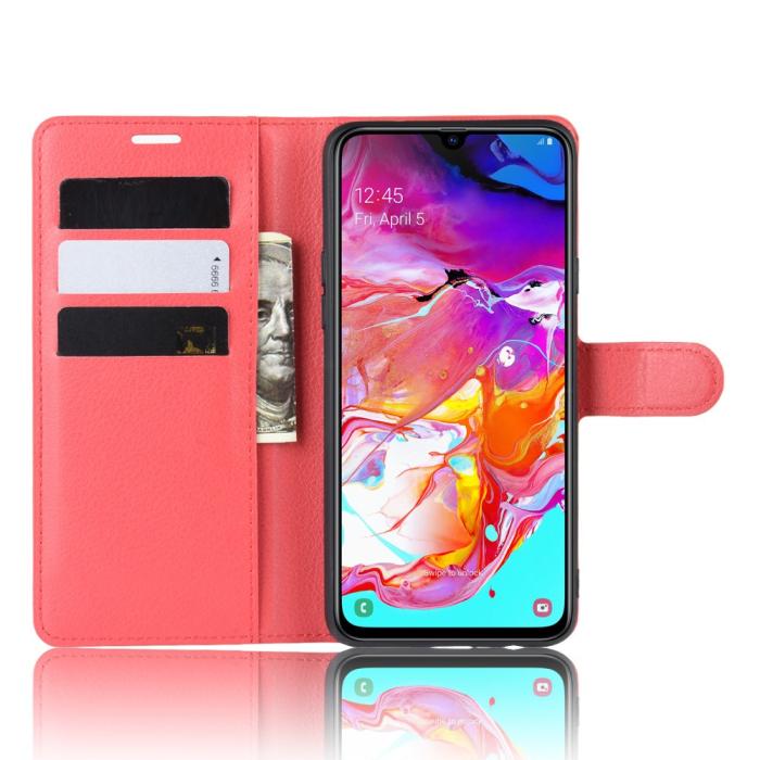 Bild 5, Samsung Galaxy A20s - Litchi Plånboksfodral - Röd