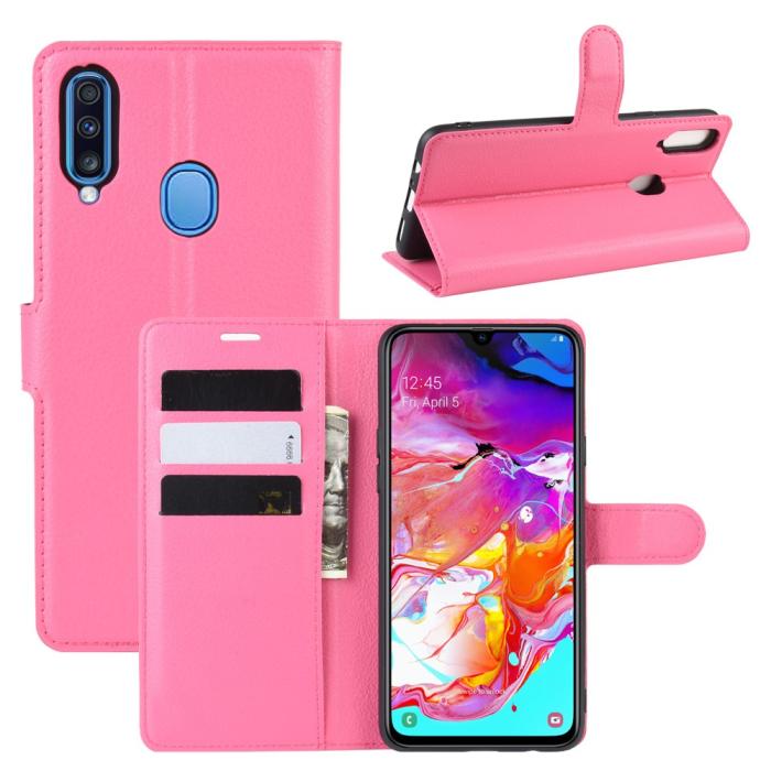 Bild 1, Samsung Galaxy A20s - Litchi Plånboksfodral - Rosa