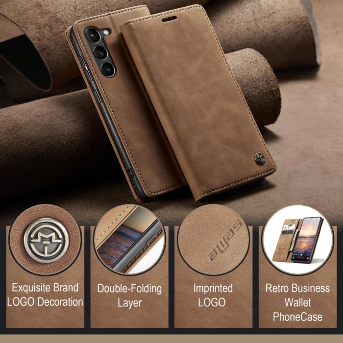 Bild 4, CASEME Samsung Galaxy S23 Plus Fodral Flip Läder Brun