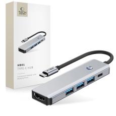 Tech-Protect 5in1 USB-C Hub - USB-C / USB 3.0 / HDMI / RJ45 Gr&aring;