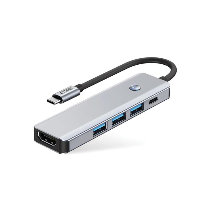 Bild 2, Tech-Protect 5in1 USB-C Hub - USB-C / USB 3.0 / HDMI / RJ45 Grå