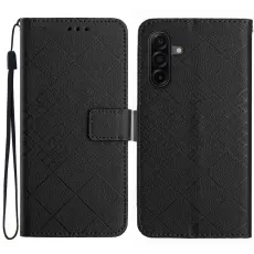 Samsung Galaxy A57 5G Fodral L&auml;der Rhombus Svart