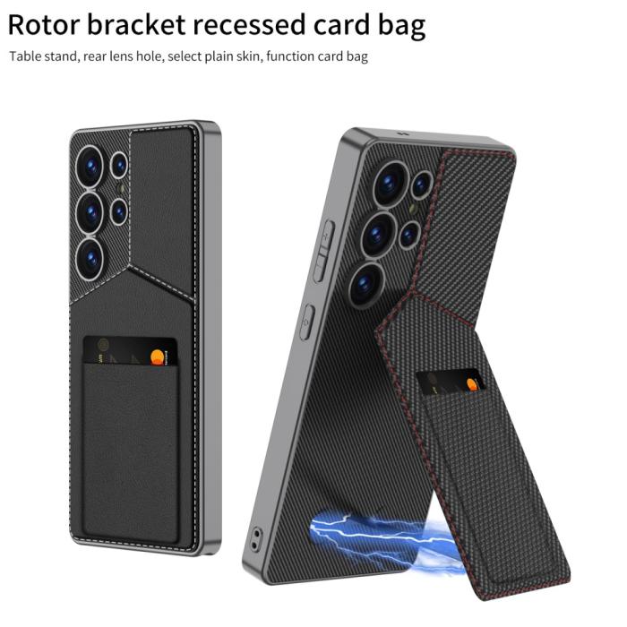 Bild 5, GKK Galaxy S25 Ultra Skal Kickstand Med Korthållare Kolfiber Textur