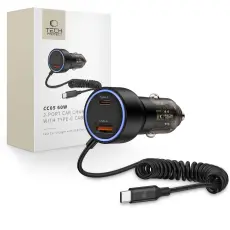 Tech-Protect 60W PD USB-C/USB-A Billaddare Inkl. Kabel Svart