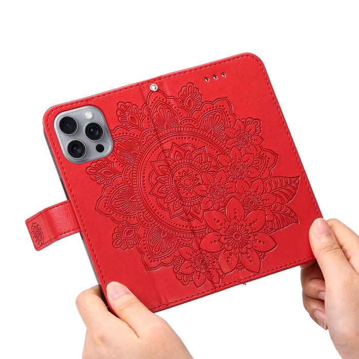 Bild 5, iPhone 16 Pro Fodral Mandala Läder Röd