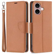 iPhone 16 Plus Fodral Litchi Shark L&auml;der Brun