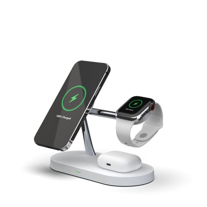 Bild 2, Tech-Protect 15W LED 3in1 Magnetisk MagSafe Laddare Vit