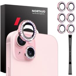 NORTHJO iPhone 15/15 Plus/14/14 Plus Linsskydd Strass 3-PACK Rosa