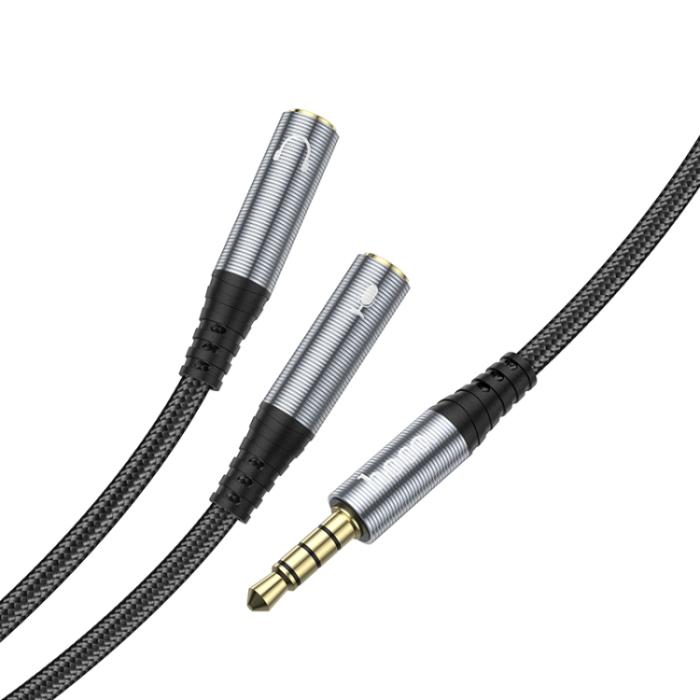 Bild 4, HOCO Split Adapter 3.5 mm Hane - 2x 3.5 mm Hona Grå