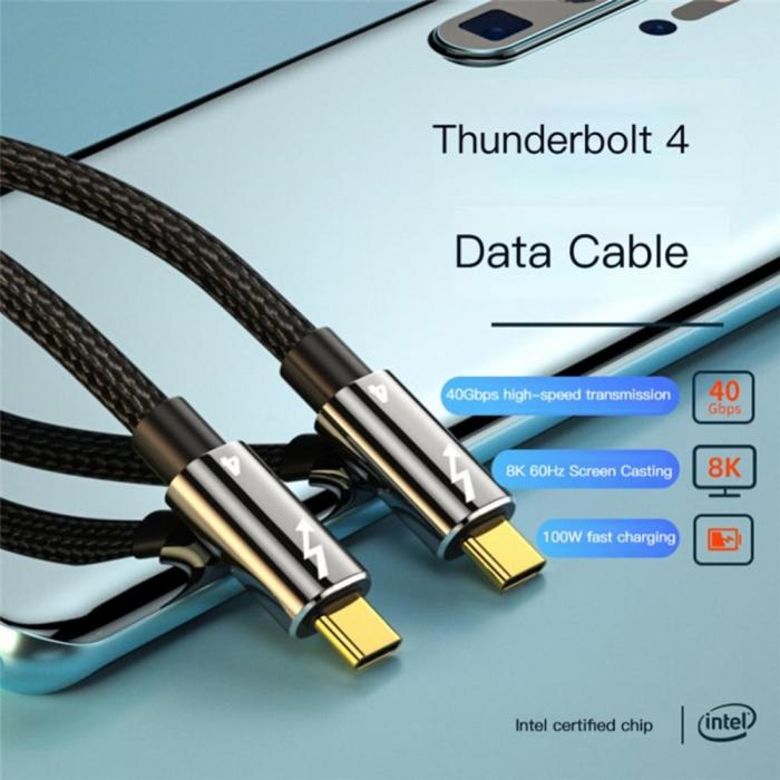 Bild 4, Thunderbolt 4 Kabel 1m USB-C 100W 8K 60Hz PD Svart
