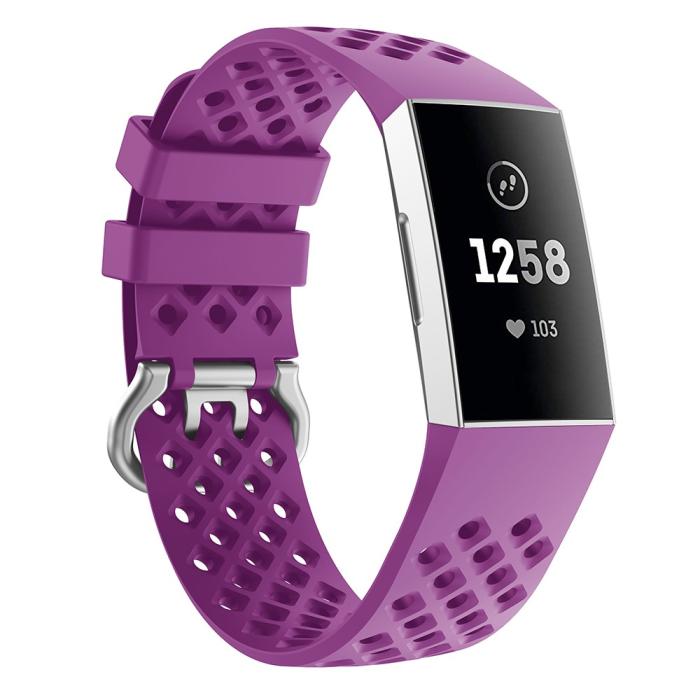Bild 4, Silikon Armband Ihåligt Fitbit Charge 3 / 4 Lila