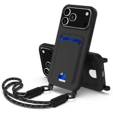 iPhone 17 Pro Skal Med Kortfack & Mobilsn&ouml;re Silikon Svart