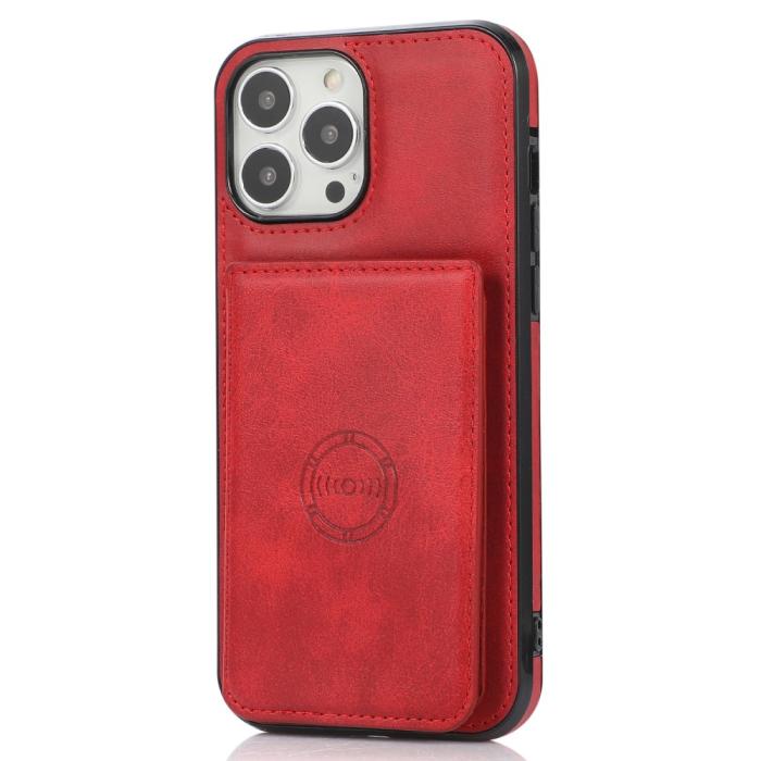 Bild 3, iPhone 13 Pro - Läderbelagt Skal Med Kortfack - Röd