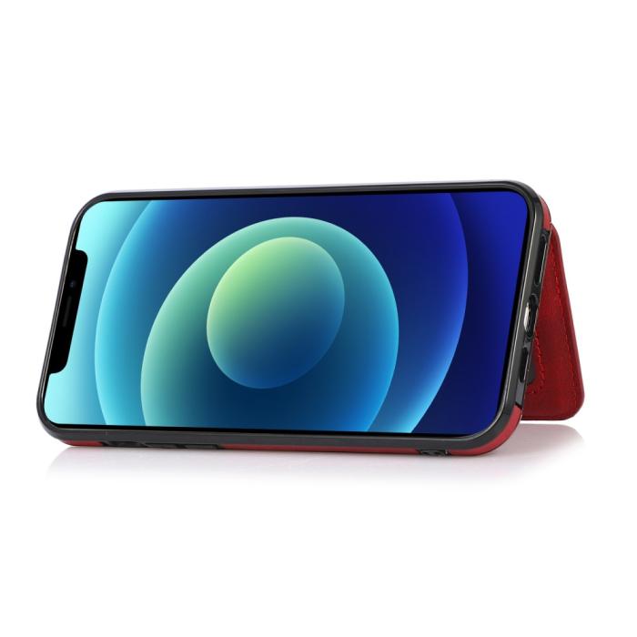 Bild 6, iPhone 13 Pro - Läderbelagt Skal Med Kortfack - Röd
