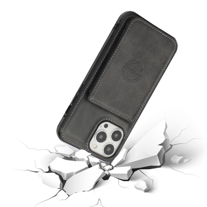 Bild 2, iPhone 13 Pro - Läderbelagt Skal Med Kortfack - Svart