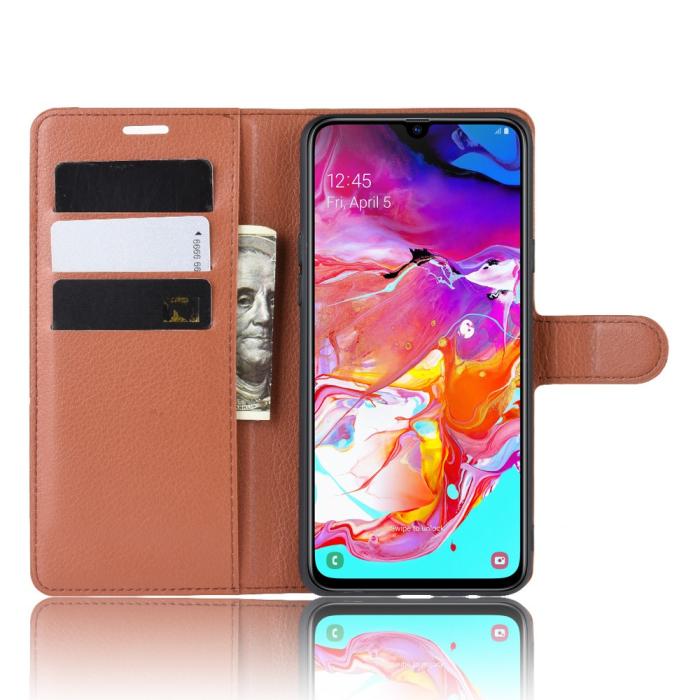 Bild 5, Samsung Galaxy A20s - Litchi Plånboksfodral - Brun