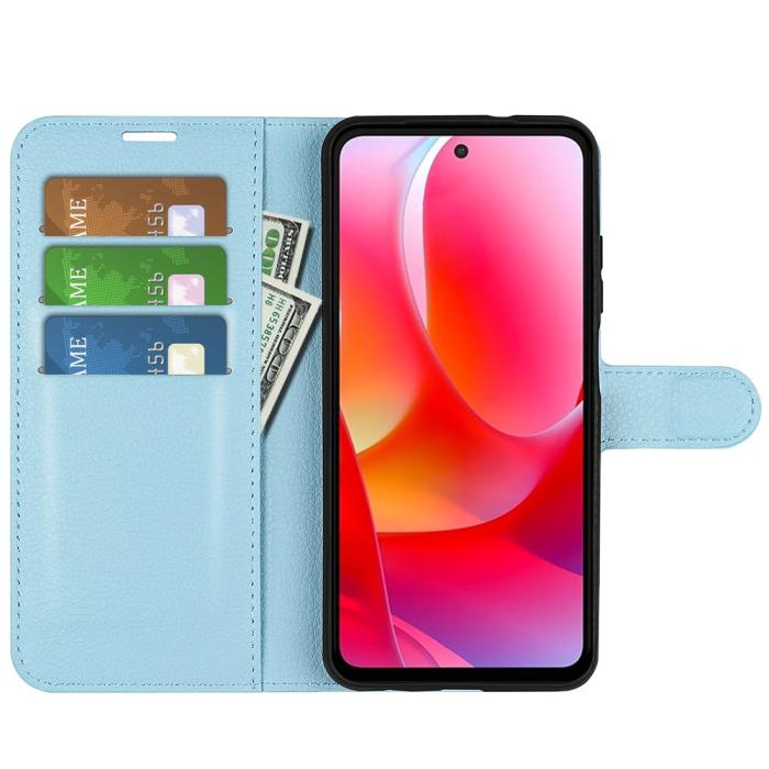 Bild 4, Samsung Galaxy A03 Fodral Litchi Läder Ljus Blå