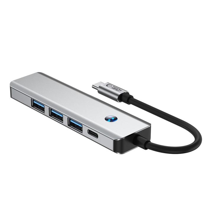 Bild 3, Tech-Protect 5in1 USB-C Hub - USB-C / USB 3.0 / HDMI / RJ45 Grå