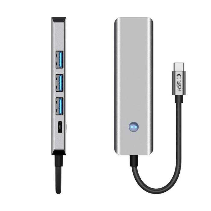 Bild 6, Tech-Protect 5in1 USB-C Hub - USB-C / USB 3.0 / HDMI / RJ45 Grå