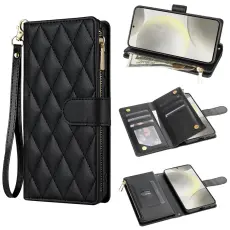 Samsung Galaxy S25 Fodral L&auml;der Rhombus Svart