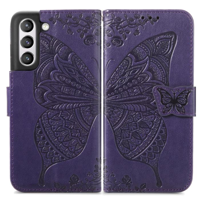 Bild 2, Samsung Galaxy S21 FE Fodral Big Butterfly Läder Lila