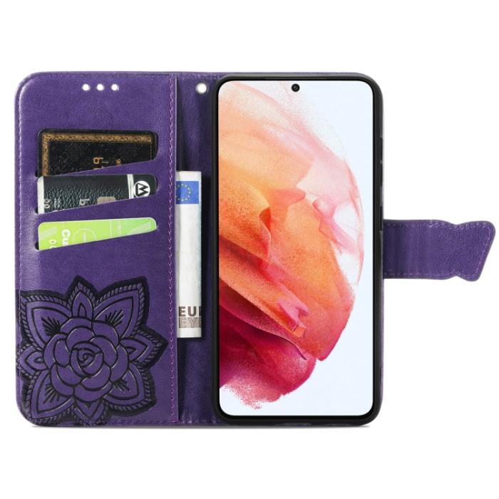 Bild 3, Samsung Galaxy S21 FE Fodral Big Butterfly Läder Lila