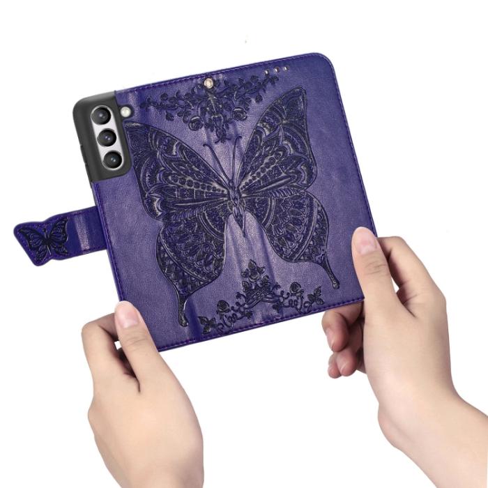 Bild 5, Samsung Galaxy S21 FE Fodral Big Butterfly Läder Lila