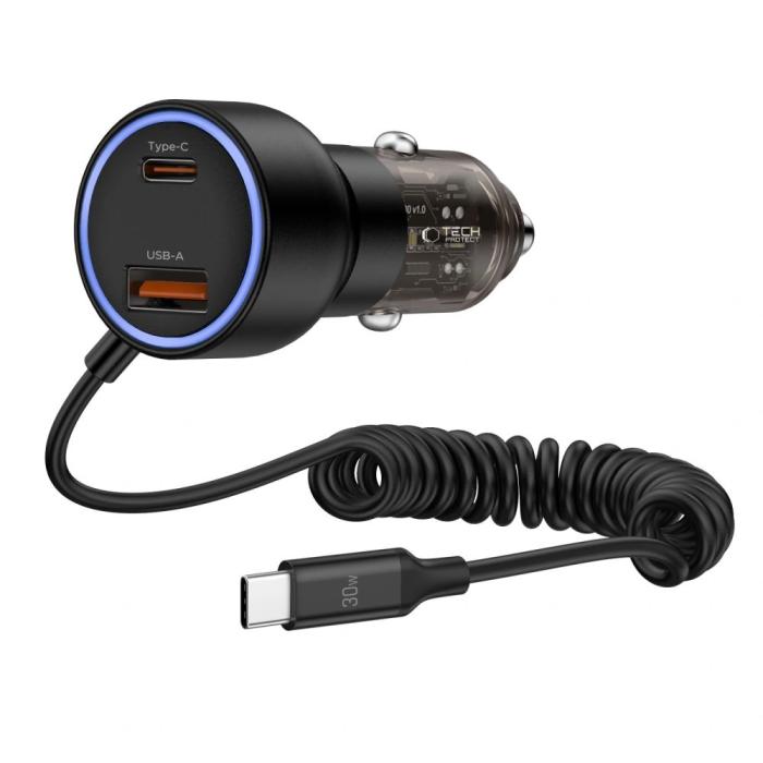 Bild 4, Tech-Protect 60W PD USB-C/USB-A Billaddare Inkl. Kabel Svart