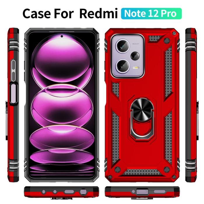 Bild 2, Xiaomi Redmi Note 12 Pro 5G Skal Ring Armor Hybrid Röd