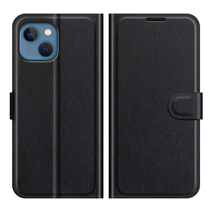 Bild 1, iPhone 13 Mini Fodral Litchi Läder Svart