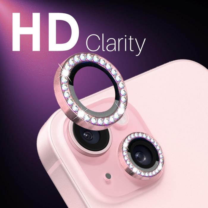Bild 5, NORTHJO iPhone 15/15 Plus/14/14 Plus Linsskydd Strass 3-PACK Rosa