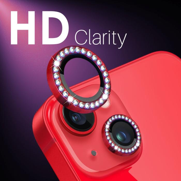 Bild 5, NORTHJO iPhone 15/15 Plus/14/14 Plus Linsskydd Strass 3-PACK Röd