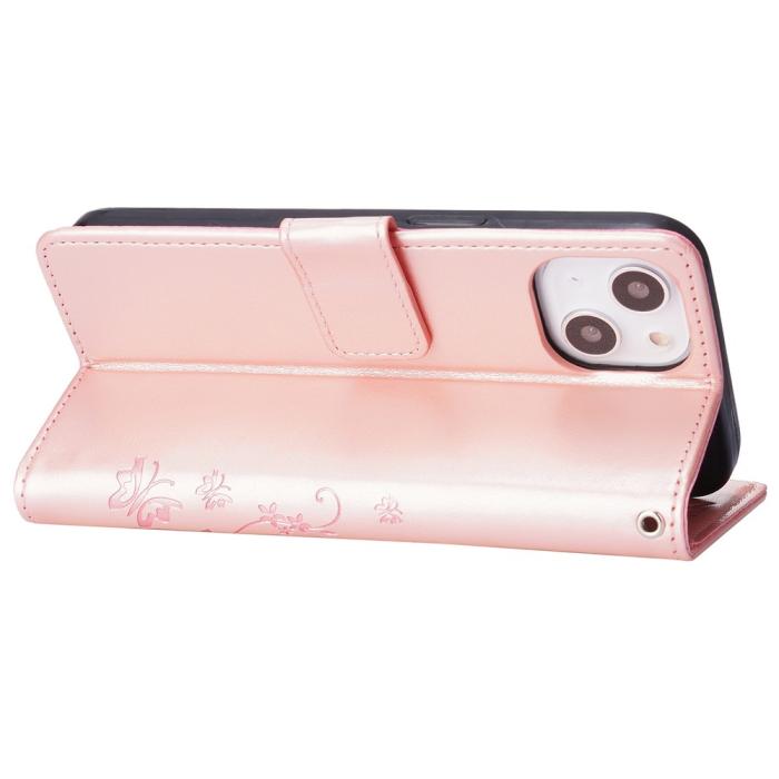 Bild 4, iPhone 15 Plus Fodral Med Blommigt Tryck Roséguld