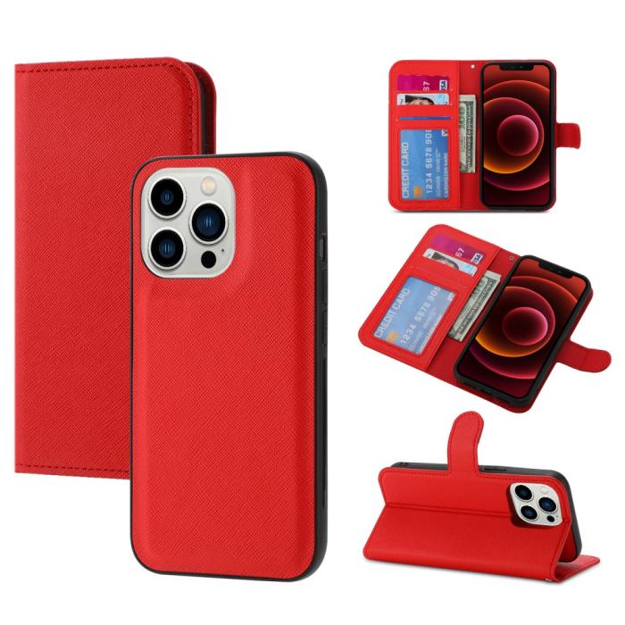 Bild 1, iPhone 15 Plus 2in1 Magnet Fodral Kryss Struktur Röd
