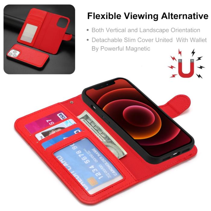 Bild 2, iPhone 15 Plus 2in1 Magnet Fodral Kryss Struktur Röd