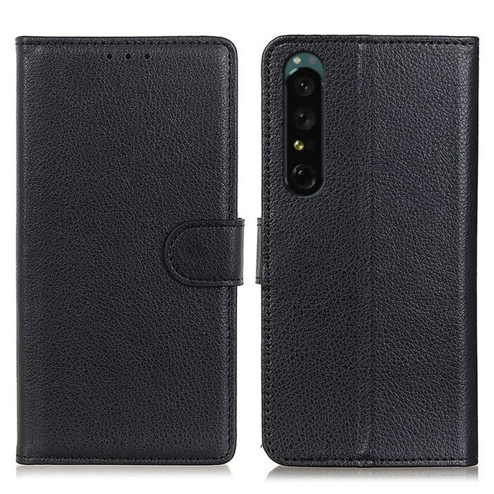 Bild 1, Sony Xperia 1 V Fodral Litchi Läder Svart