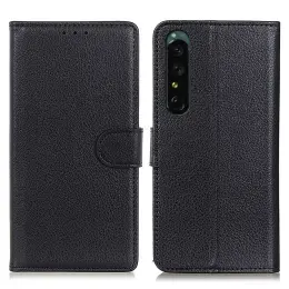 Sony Xperia 1 V Fodral Litchi Läder Svart